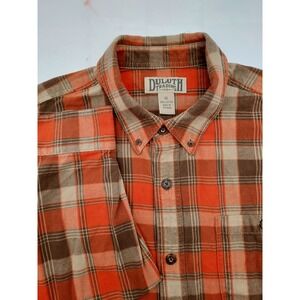 Duluth Trading Co. Mens XL Plaid Flannel Button Down Shirt Orange Brown